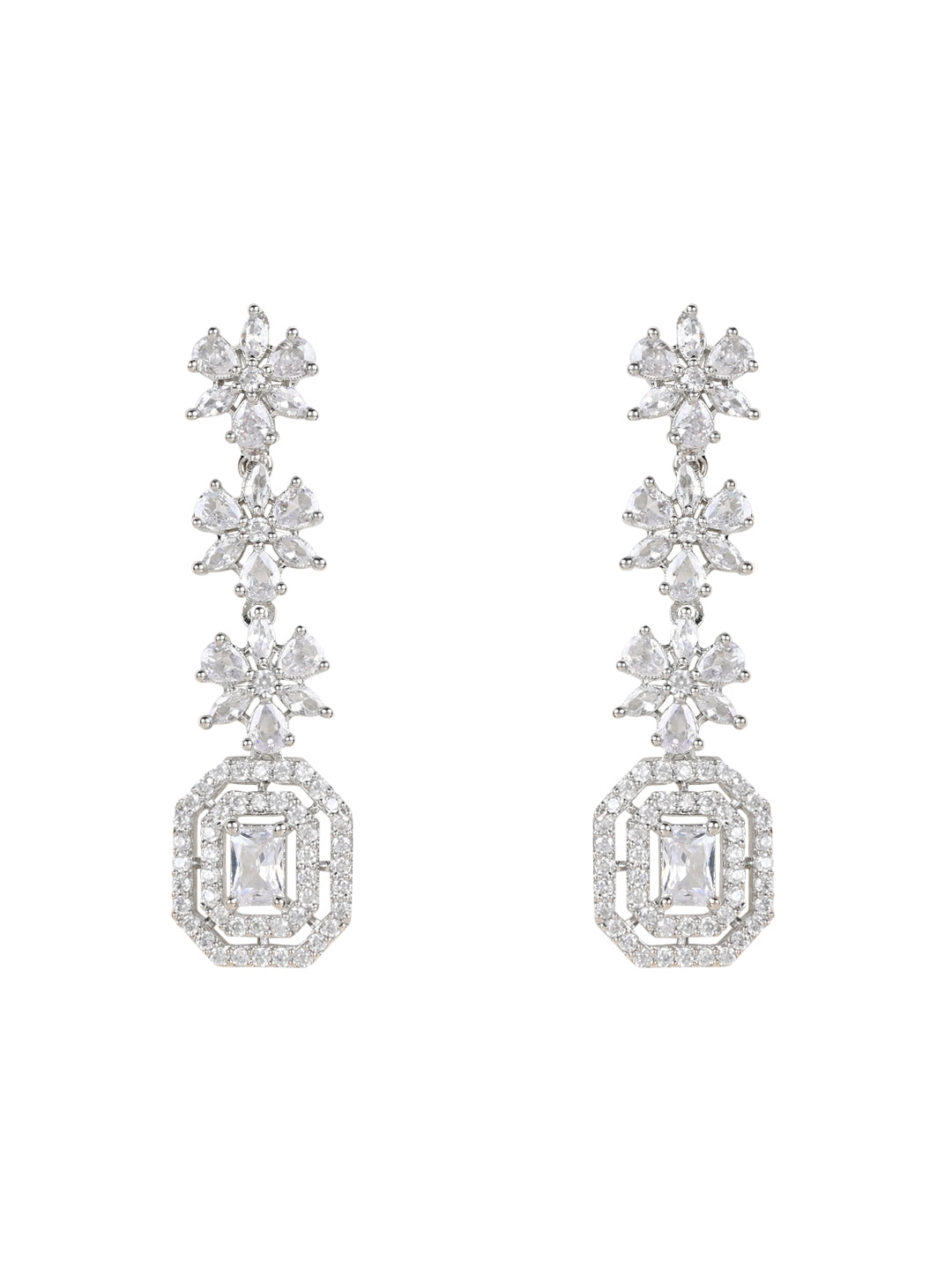 Stylish Silver Plated Cubic Zirconia American Diamond CZ AD Necklace Jewellery Set For Women & Girls - Wahe Jewels - Swadesiicart