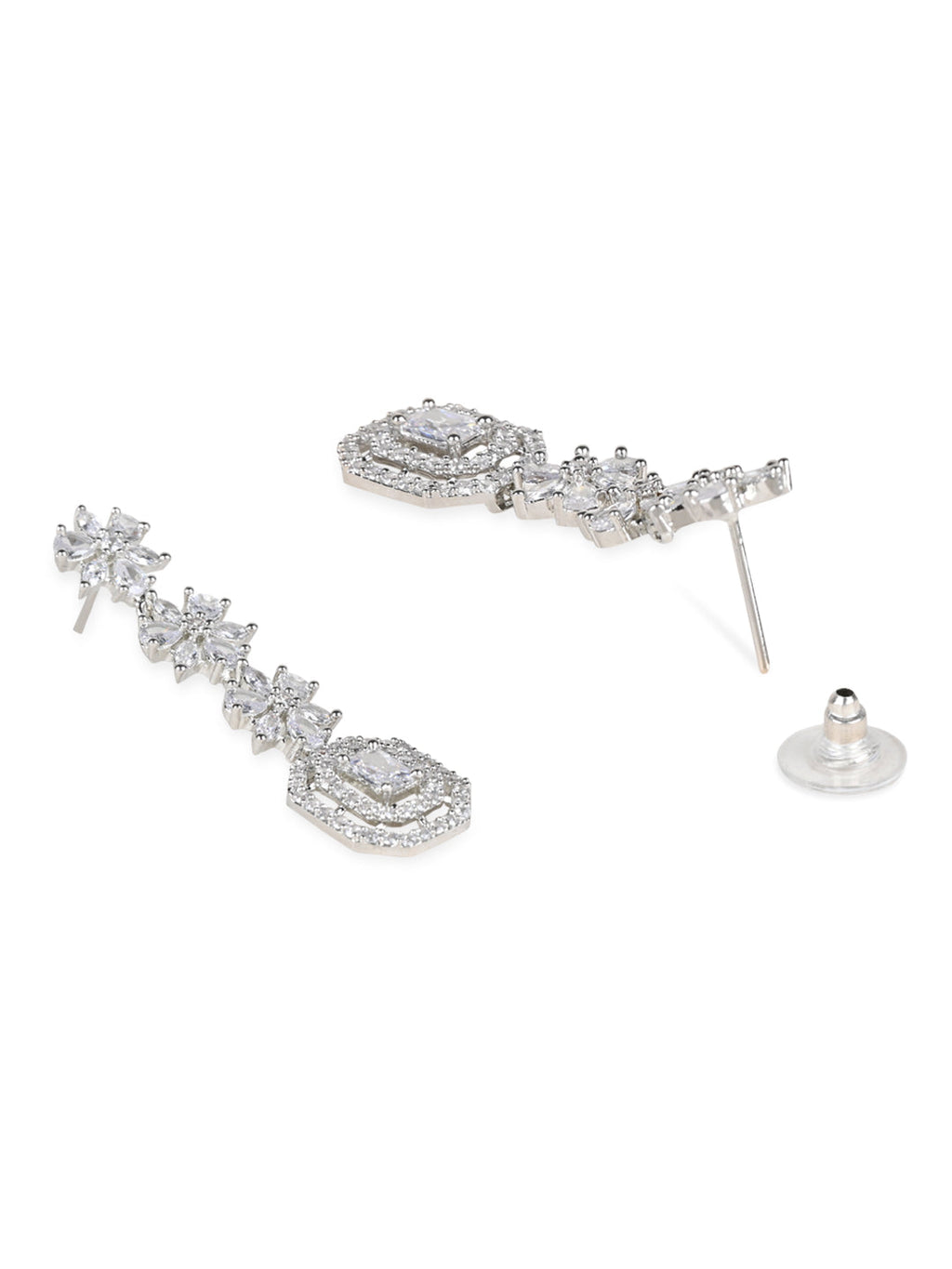 Stylish Silver Plated Cubic Zirconia American Diamond CZ AD Necklace Jewellery Set For Women & Girls - Wahe Jewels - Swadesiicart