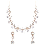 Stylish Rose Gold-Polished Cubic Zirconia American Diamond CZ AD Necklace Jewellery Set For Women & Girls - Wahe Jewels - Swadesiicart