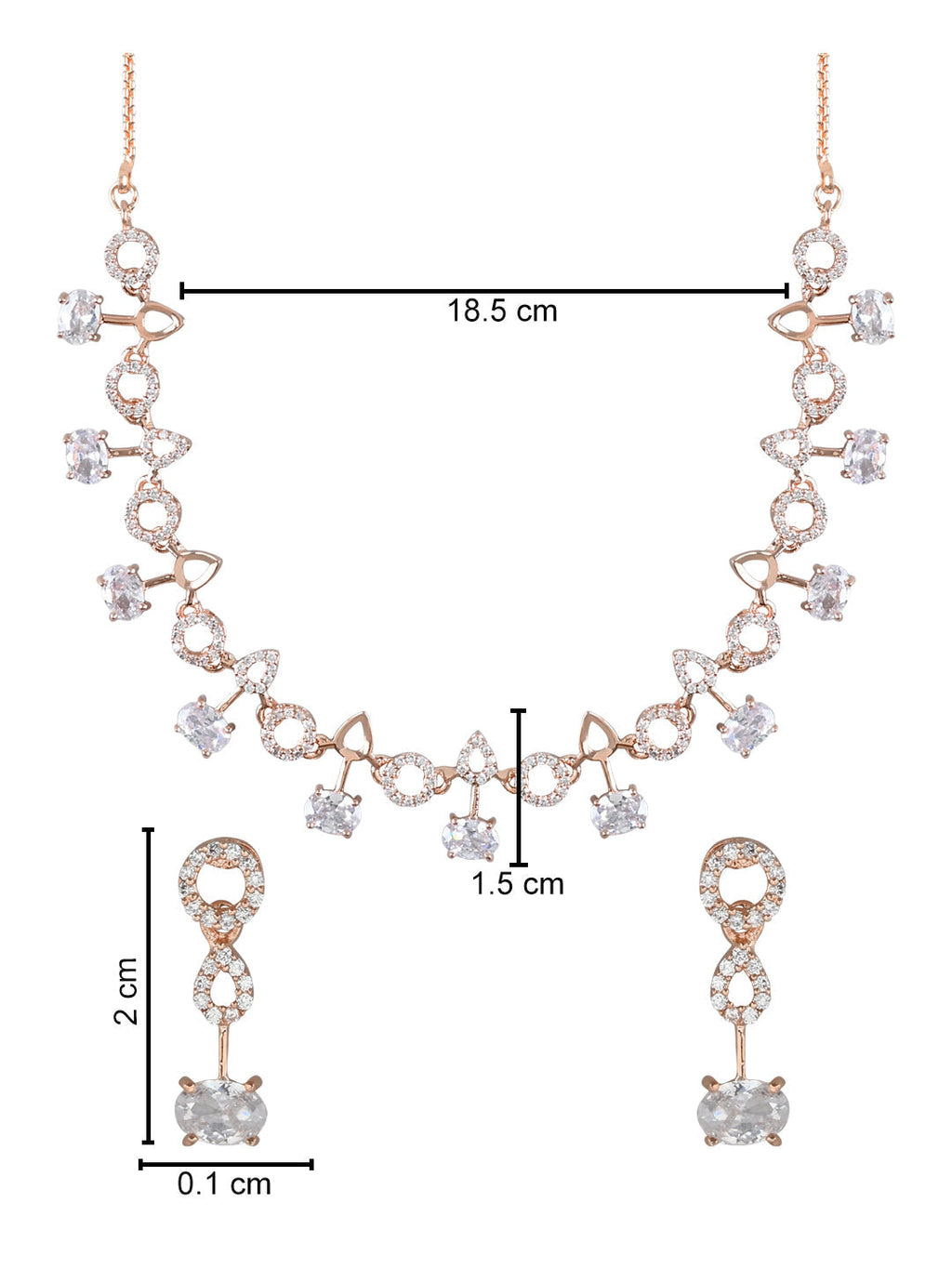 Stylish Rose Gold-Polished Cubic Zirconia American Diamond CZ AD Necklace Jewellery Set For Women & Girls - Wahe Jewels - Swadesiicart