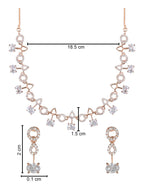 Stylish Rose Gold-Polished Cubic Zirconia American Diamond CZ AD Necklace Jewellery Set For Women & Girls - Wahe Jewels - Swadesiicart