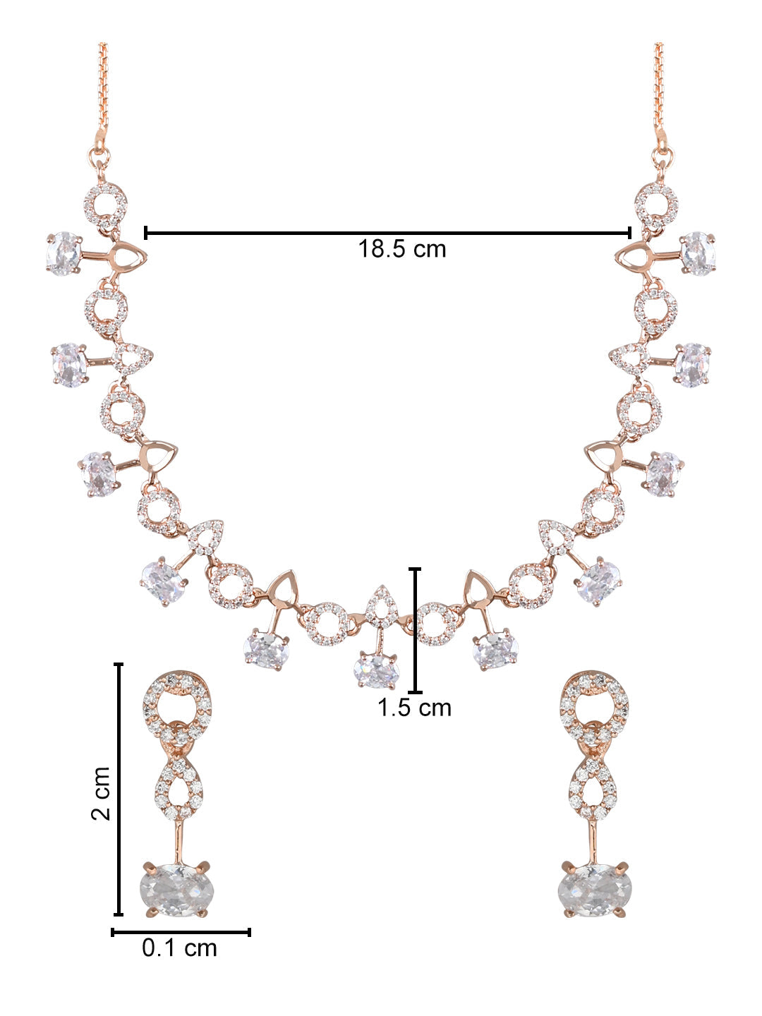 Stylish Rose Gold-Polished Cubic Zirconia American Diamond CZ AD Necklace Jewellery Set For Women & Girls - Wahe Jewels - Swadesiicart