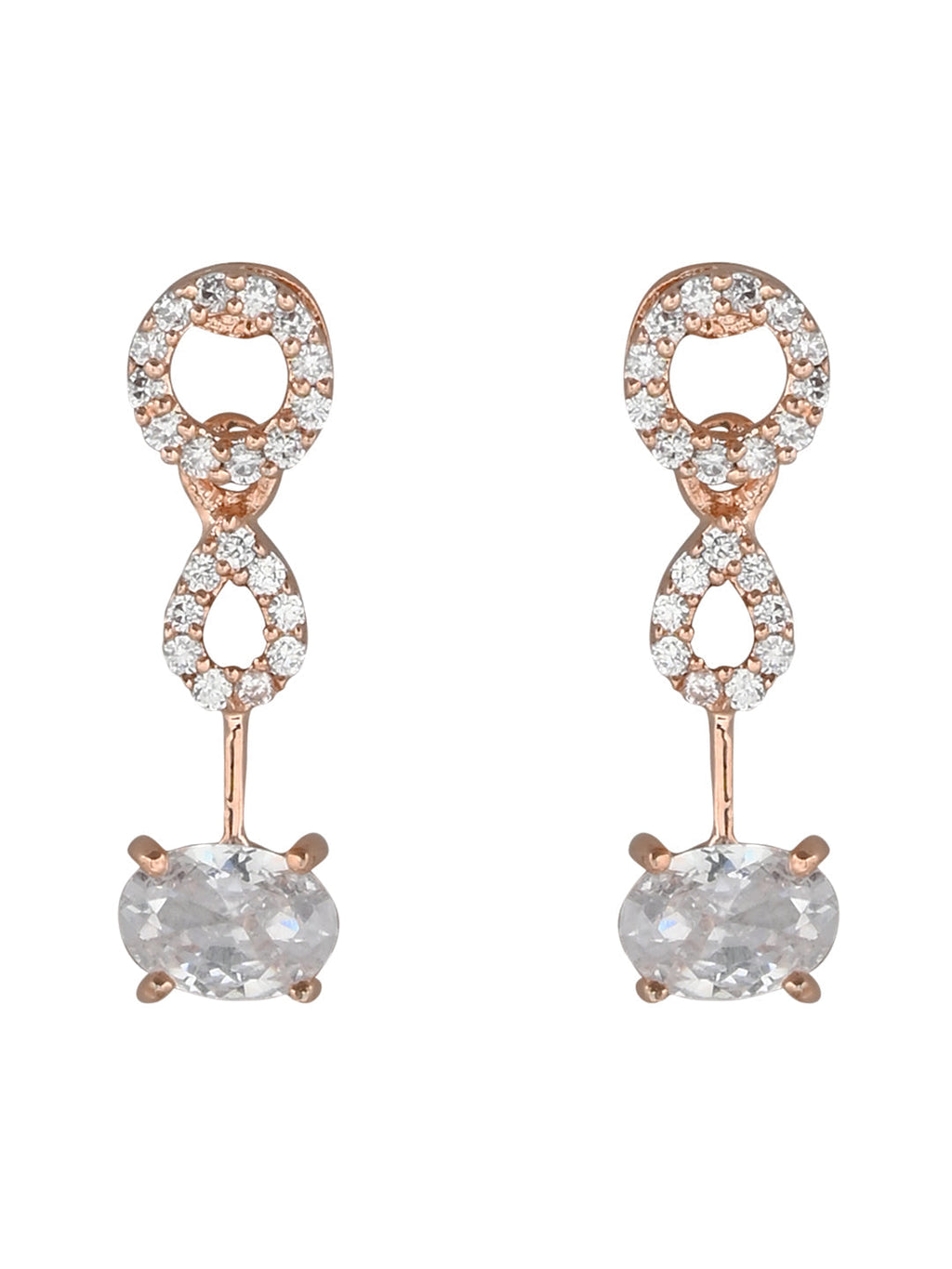 Stylish Rose Gold-Polished Cubic Zirconia American Diamond CZ AD Necklace Jewellery Set For Women & Girls - Wahe Jewels - Swadesiicart