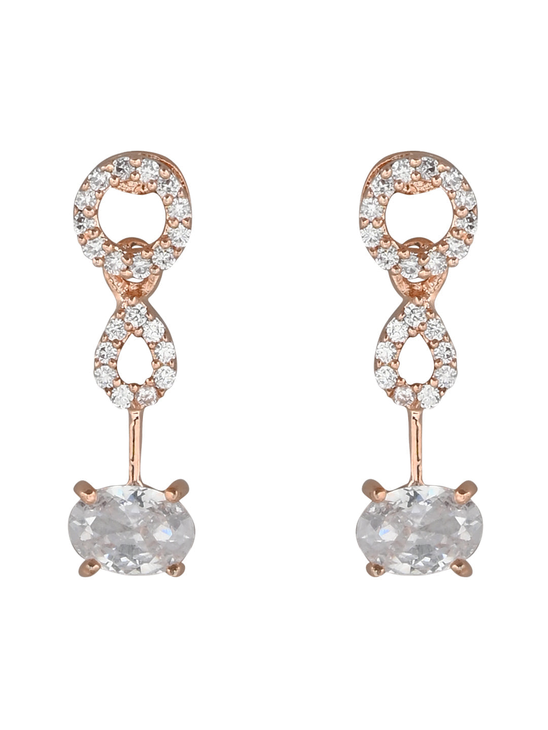 Stylish Rose Gold-Polished Cubic Zirconia American Diamond CZ AD Necklace Jewellery Set For Women & Girls - Wahe Jewels - Swadesiicart