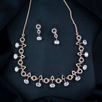 Stylish Rose Gold-Polished Cubic Zirconia American Diamond CZ AD Necklace Jewellery Set For Women & Girls - Wahe Jewels - Swadesiicart