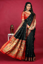 Jyoti Fashion Women's Black Paithani Silk Zari Woven Saree with Blouse | Grocsy