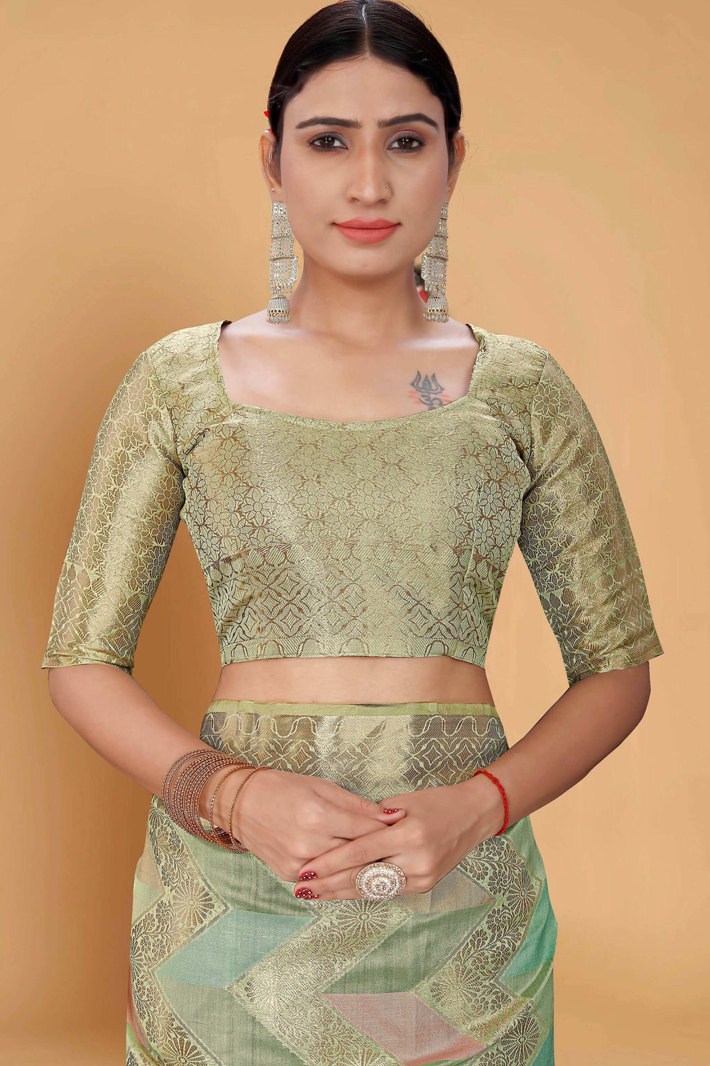 Sea Green Soft Organza Woven Design Saree With Unstitched Blouse Piece - Zaara | Grocsy