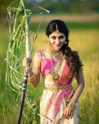 DEIANA'S Beautiful Designer Golden zari Soft Lichi Silk Saree - White | Grocsy
