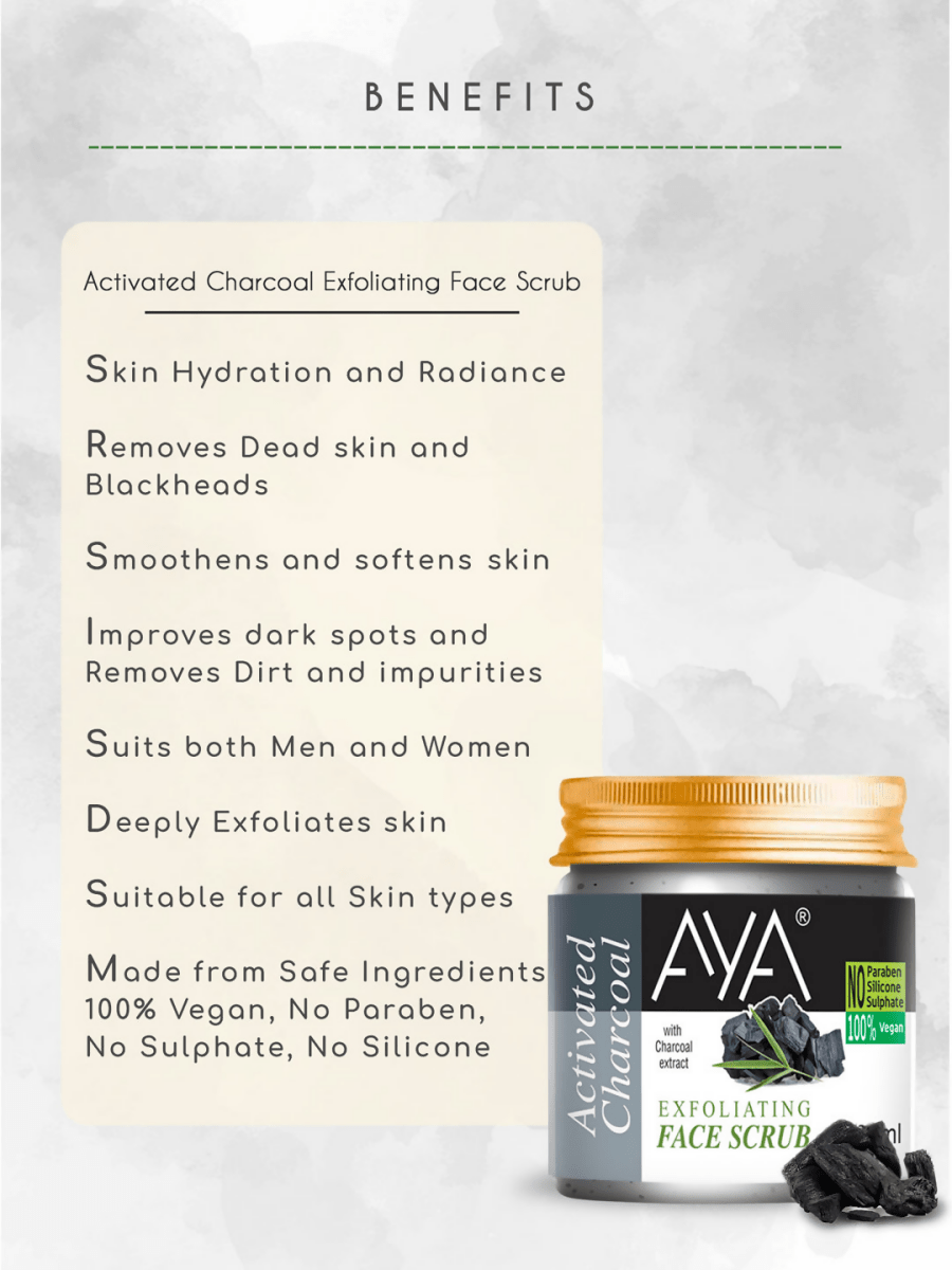AYA Activated Charcoal Exfoliating Face Scrub | Grocsy