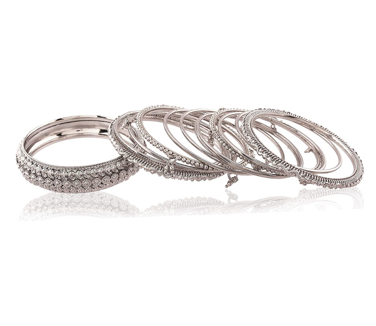 Navratri Ethnic Traditional Silver Plated Oxidized Bangles Set Jewellery for Women/Girls - Wahe Jewels - Swadesiicart