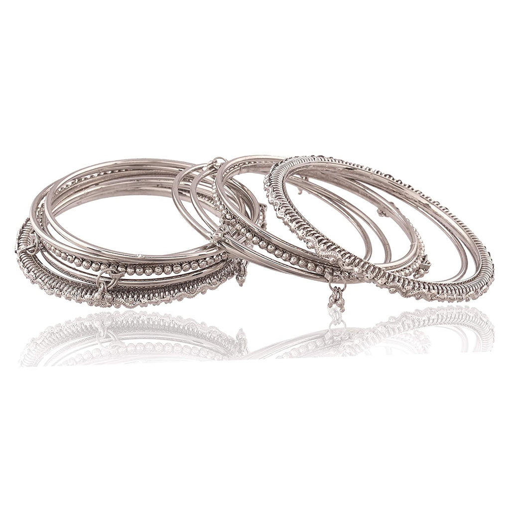 Navratri Ethnic Traditional Silver Plated Oxidized Bangles Set Jewellery for Women/Girls - Wahe Jewels - Swadesiicart