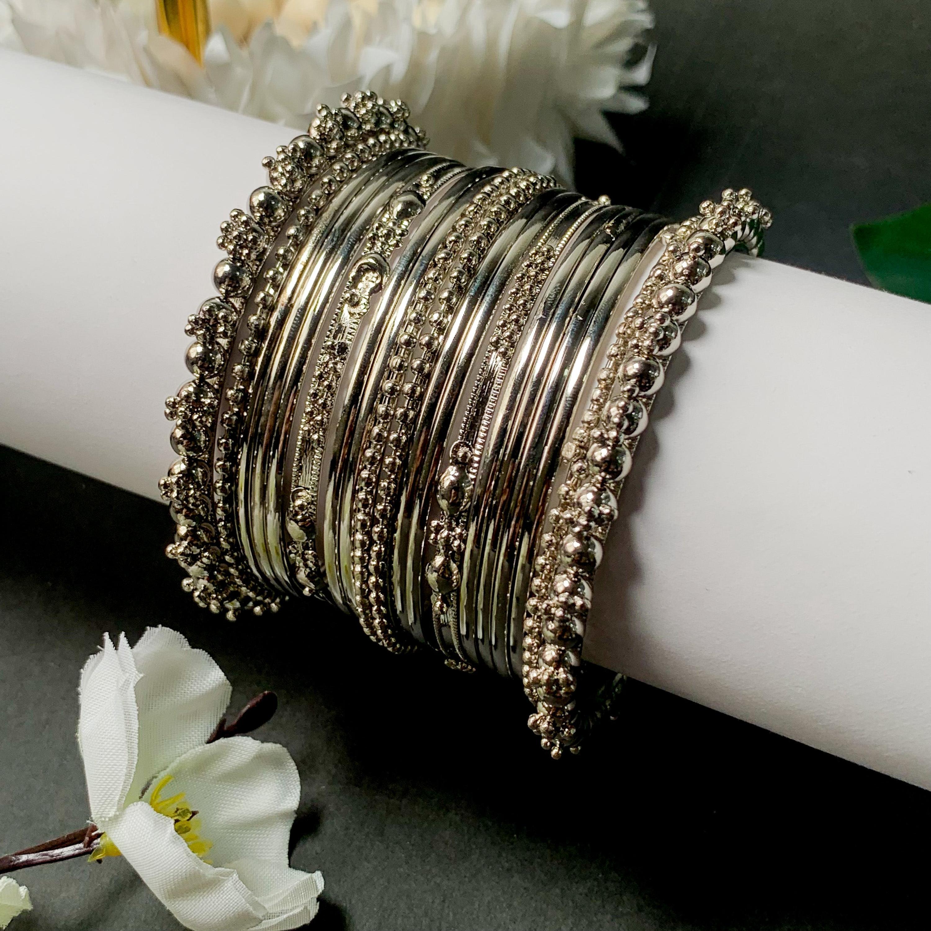 Navratri Ethnic Traditional Silver Oxidized Bangle Set For Women - Wahe Jewels - Swadesiicart