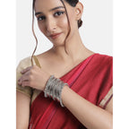 Navratri Ethnic Traditional Silver Oxidized Bangle Set For Women - Wahe Jewels - Swadesiicart