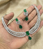 Jewel City Stunning CZ Diamond American Diamond Necklace Set with Drop Earrings - Bridal, Wedding, Party Wear | Grocsy