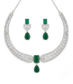Jewel City Stunning CZ Diamond American Diamond Necklace Set with Drop Earrings - Bridal, Wedding, Party Wear | Grocsy