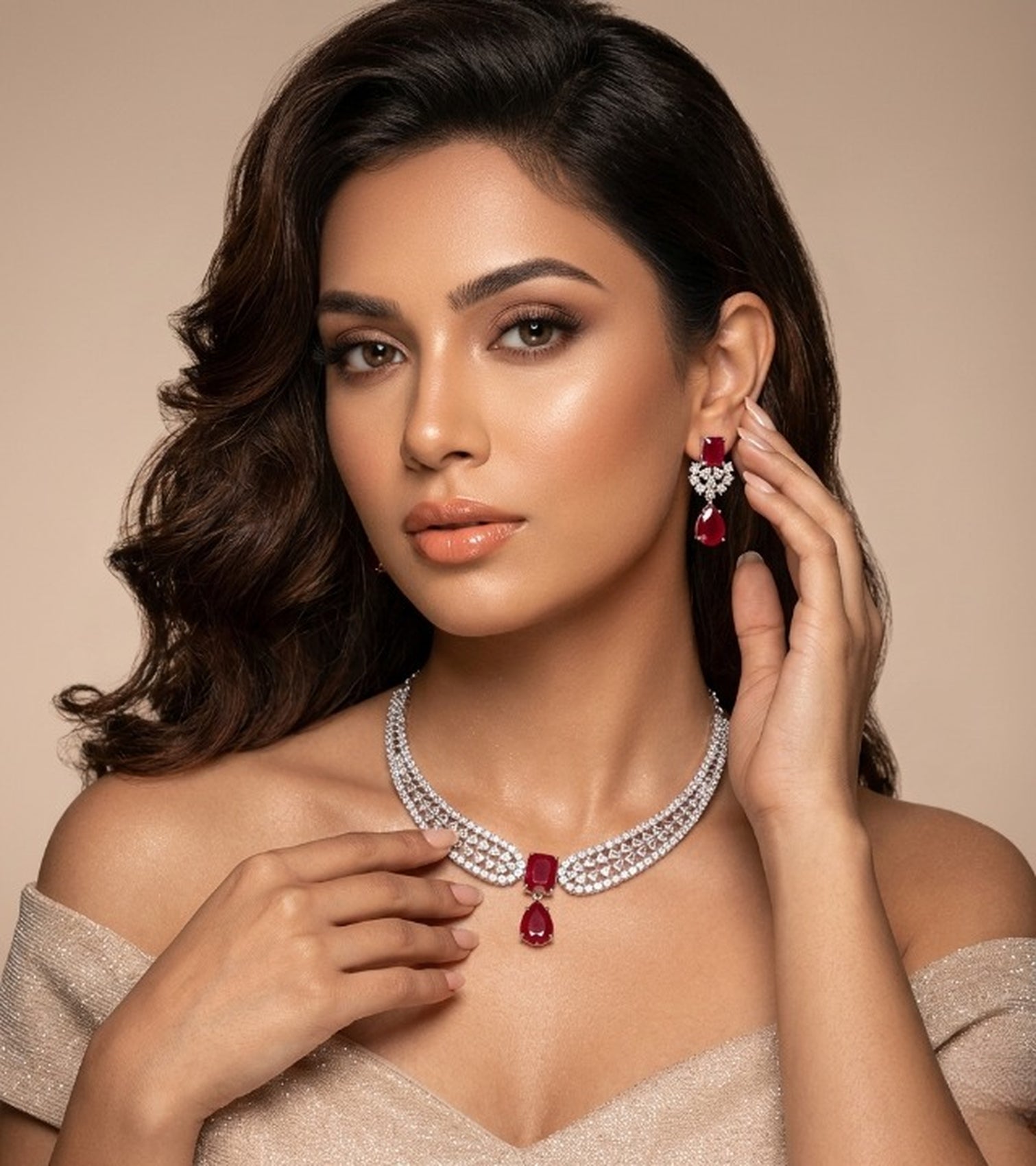 Jewel City Stunning CZ Diamond American Diamond Necklace Set with Drop Earrings - Bridal, Wedding, Party Wear | Grocsy