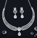 Jewel City Stunning CZ Diamond American Diamond Necklace Set with Drop Earrings - Bridal, Wedding, Party Wear | Grocsy