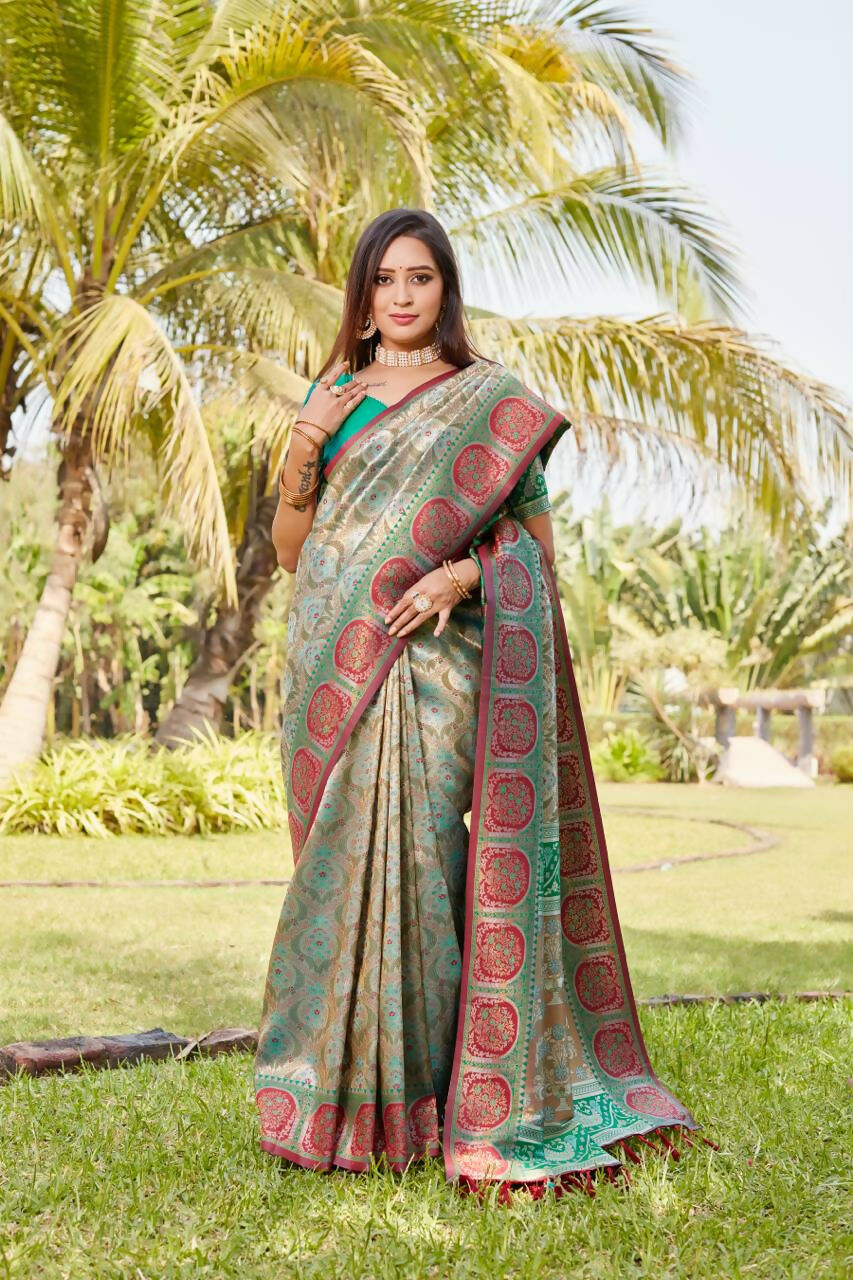 Vastranavya Boutique Collection Kanjivaram Soft Silk Saree With Unstitched Blouse - Brown | Grocsy