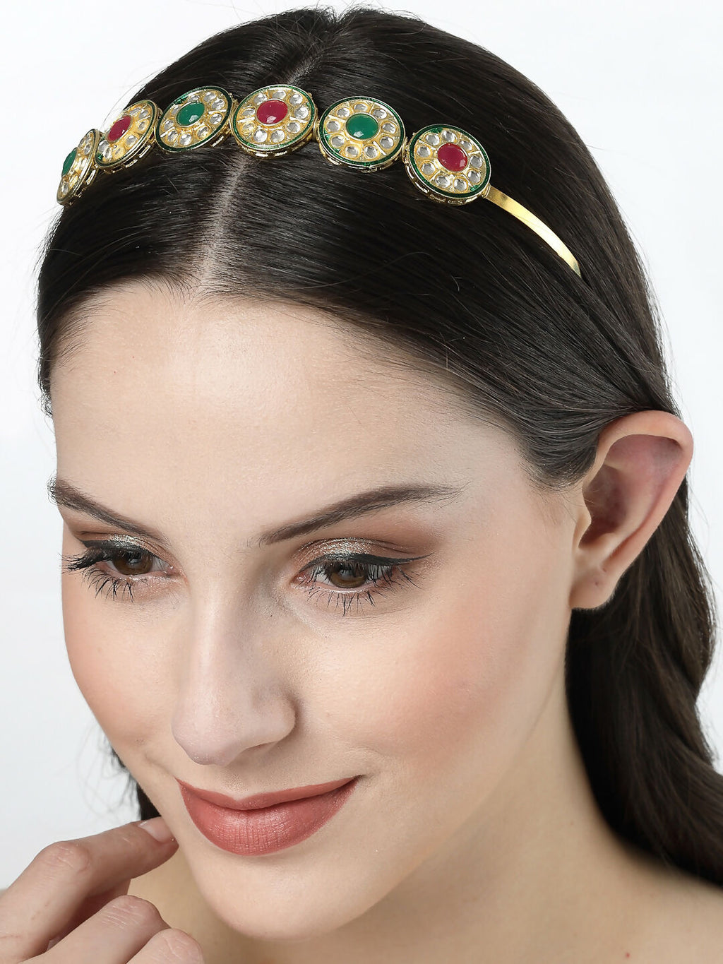 NVR Women's Multi colour Kundan Gold-Polished Embellished Hairband | Grocsy