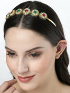 NVR Women's Multi colour Kundan Gold-Polished Embellished Hairband | Grocsy
