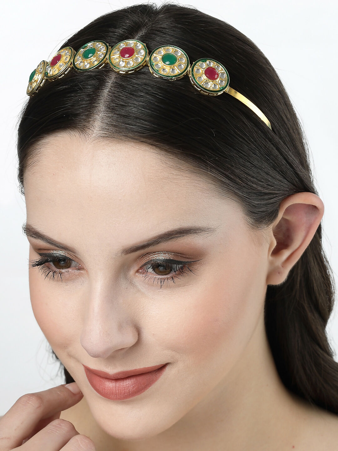 NVR Women's Multi colour Kundan Gold-Polished Embellished Hairband | Grocsy