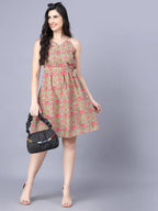 Myshka Cotton Printed Sleeveless Shoulder Straps Multicolor Women Dress | Grocsy