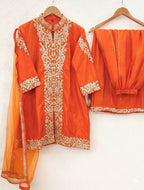 Teeya Creation Womens New Trendy Silk With Heavy Embroiedery With Sequence Work Orange Kurta Set | Grocsy
