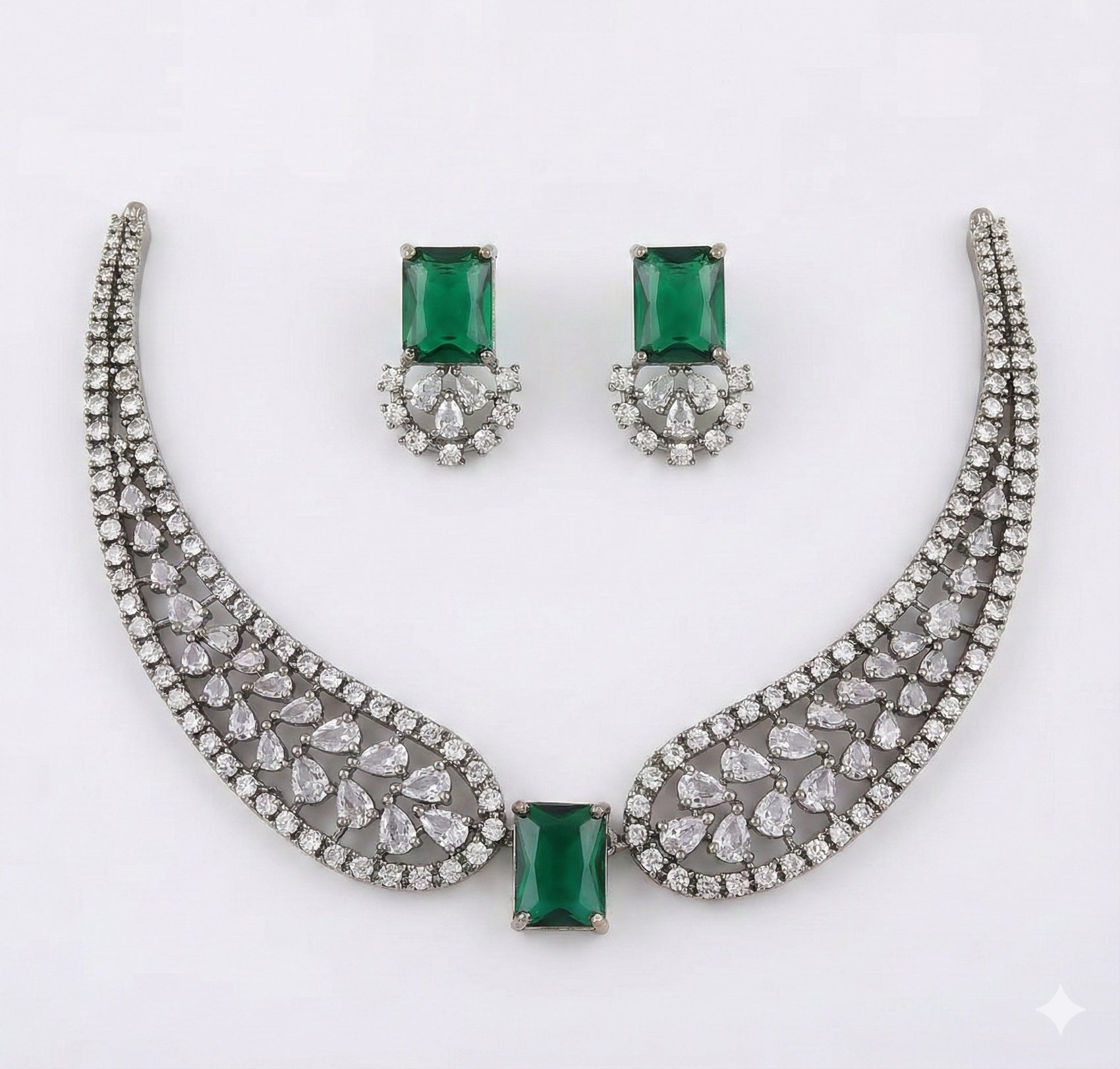 Jewel City Stunning Green American Diamond Necklace Set | Grocsy