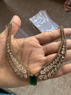 Jewel City Stunning Green American Diamond Necklace Set | Grocsy