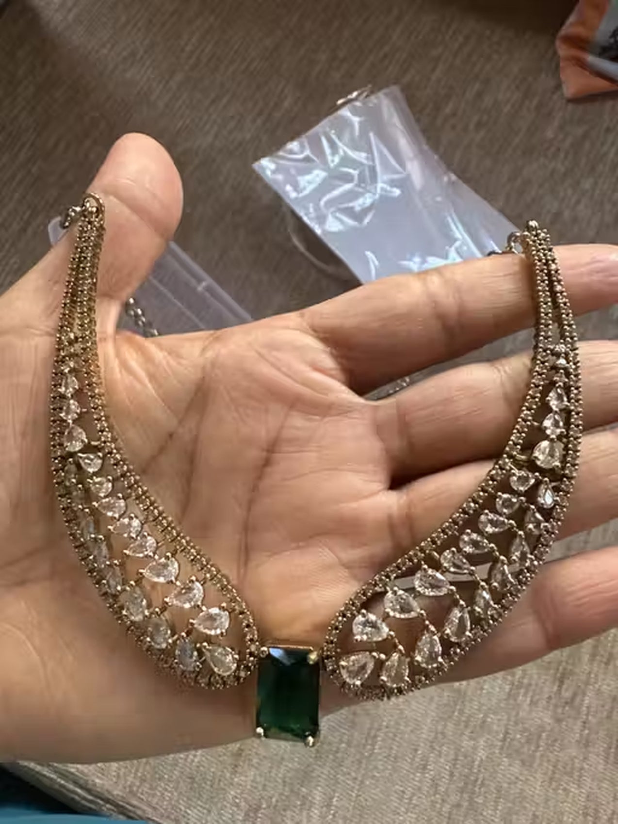 Jewel City Stunning Green American Diamond Necklace Set | Grocsy