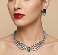 Jewel City Stunning Green American Diamond Necklace Set | Grocsy