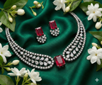 Jewel City Party Wear Red American Diamond Necklace Set | Grocsy