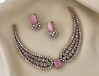 Jewel City Pink American Diamond Necklace Set | Grocsy