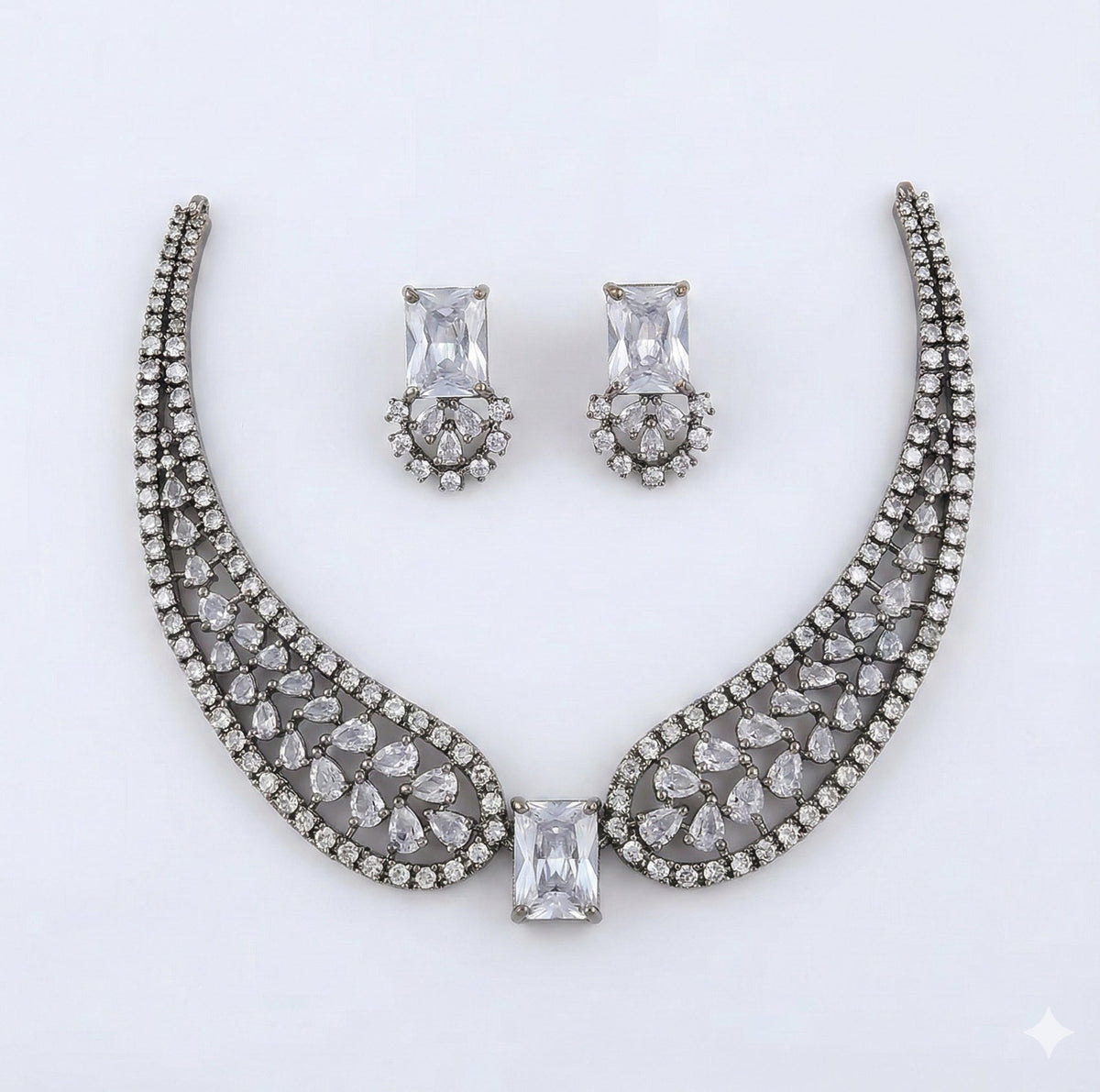 Jewel City White American Diamond Necklace Set | Grocsy