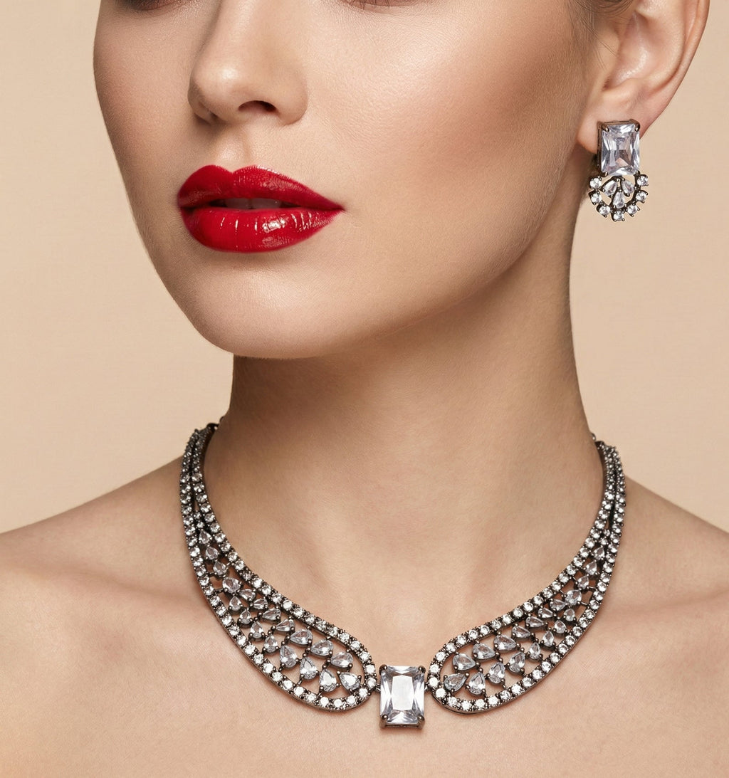 Jewel City White American Diamond Necklace Set | Grocsy
