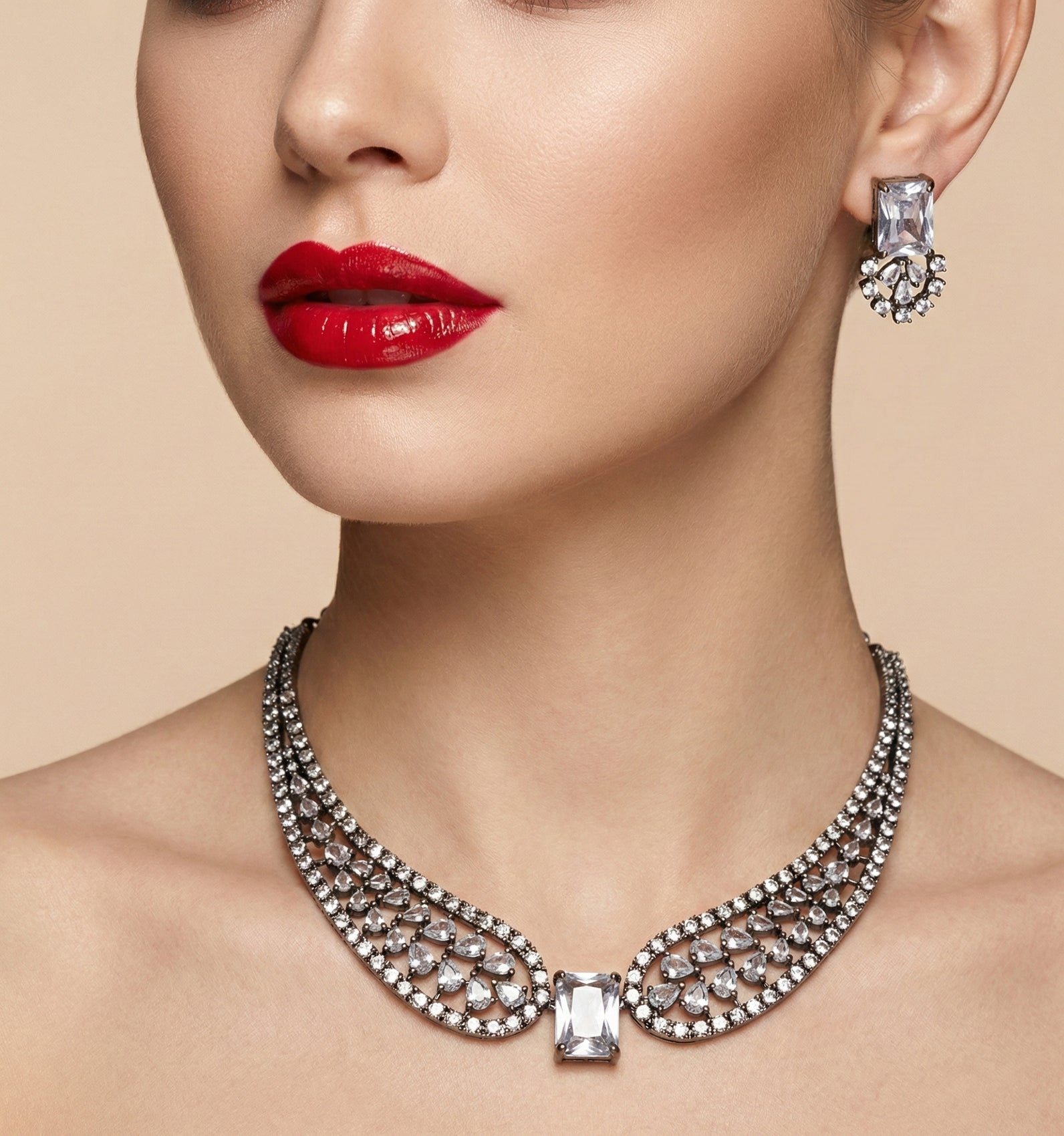 Jewel City White American Diamond Necklace Set | Grocsy