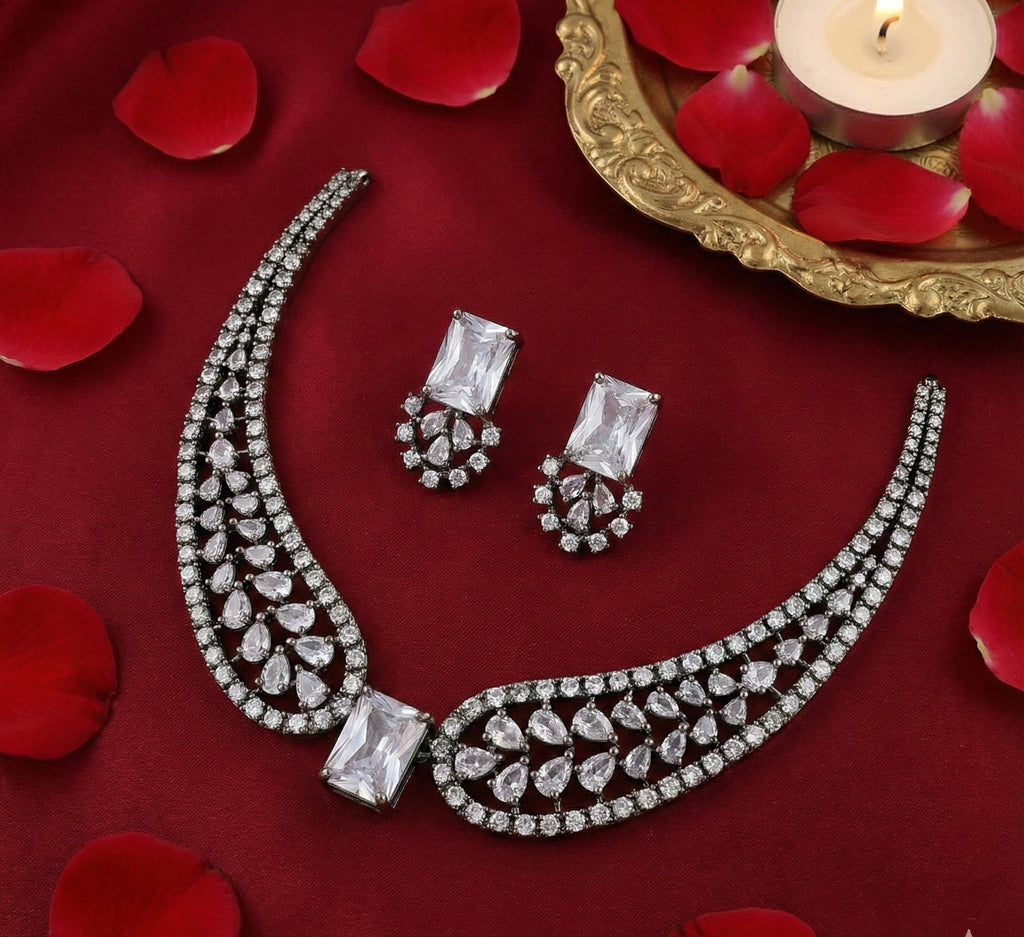 Jewel City White American Diamond Necklace Set | Grocsy