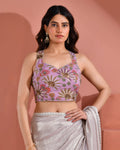 Amodini Designer Studio Women's Position Print Sequined Embellished Halter Neck Lavender Blouse | Grocsy