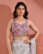Amodini Designer Studio Women's Position Print Sequined Embellished Halter Neck Lavender Blouse | Grocsy
