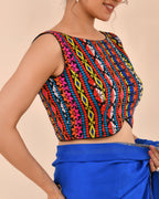 Amodini Designer Studio Women's Black Multicoloured Boat Neck Jacquard Blouse | Grocsy