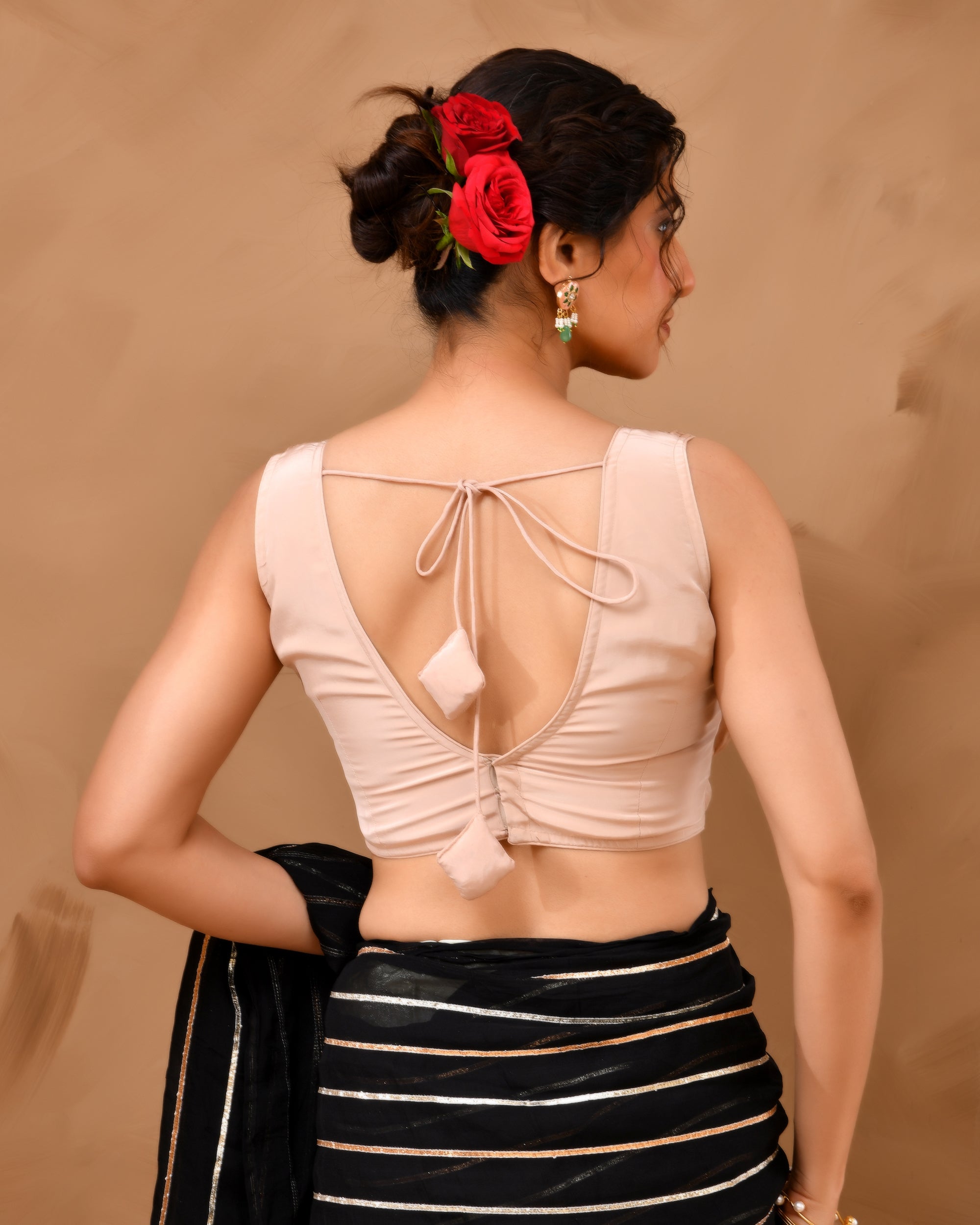 Amodini Designer Studio Women's Rose Gold V neck Wrinkled sleeveless blouse | Grocsy