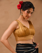 Amodini Designer Studio Women's Dark Gold V neck Wrinkled sleeveless blouse | Grocsy