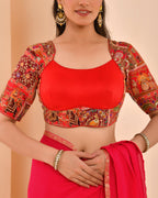 Amodini Designer Studio Women's Madhubala Style Red Blouse With Sleeves | Grocsy