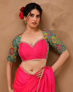 Amodini Designer Studio Women's Madhubala Style Pink Blouse With Sleeves | Grocsy