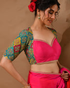 Amodini Designer Studio Women's Madhubala Style Pink Blouse With Sleeves | Grocsy