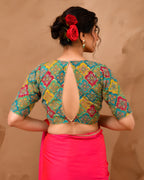 Amodini Designer Studio Women's Madhubala Style Pink Blouse With Sleeves | Grocsy