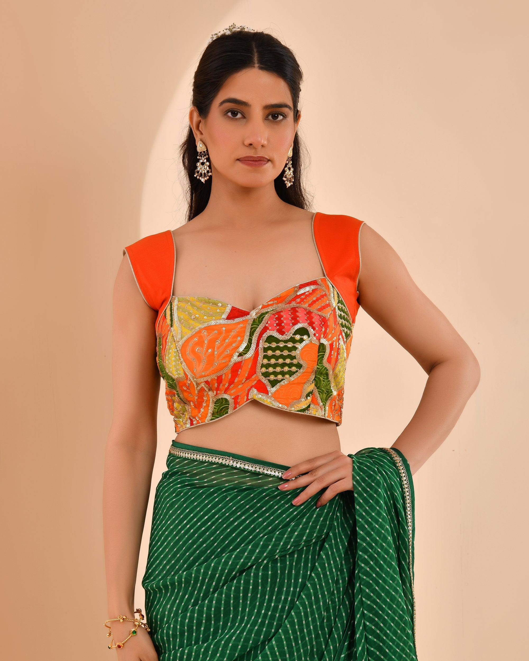 Amodini Designer Studio Women's Goblet Crepe Embroidered Orange Blouse | Grocsy