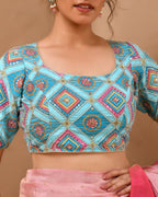 Amodini Designer Studio Women's Sky Blue Geometric Pattern Cut Dana Embroidered Blouse | Grocsy