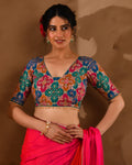 Amodini Designer Studio Women's Multicolored Zari Embroidered Glass Neck Blouse With Sleeves | Grocsy