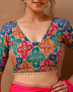 Amodini Designer Studio Women's Multicolored Zari Embroidered Glass Neck Blouse With Sleeves | Grocsy